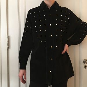 Black Leather Shirt with Gold Detailing